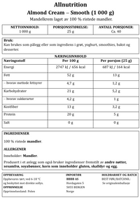 Allnutrition Almond Cream - Smooth - 1 000 g