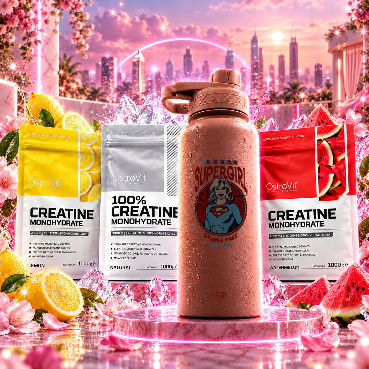 Supergirl Creatine Bundle – 1 kg Kreatin + 960 ml Flaske